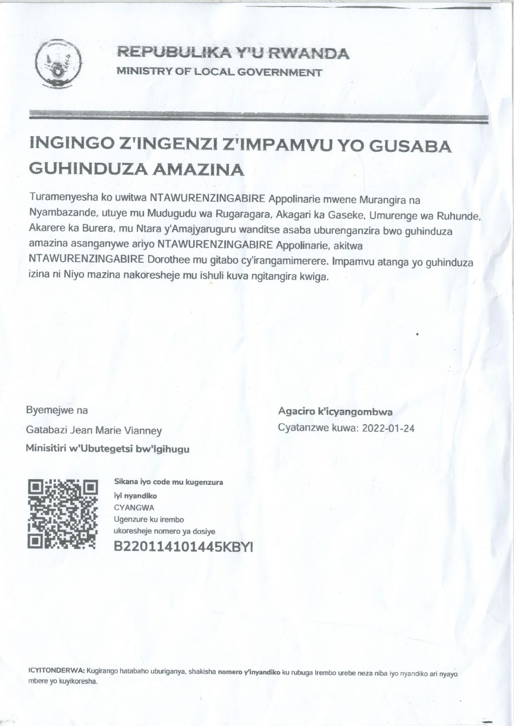 appolinarie itangazo