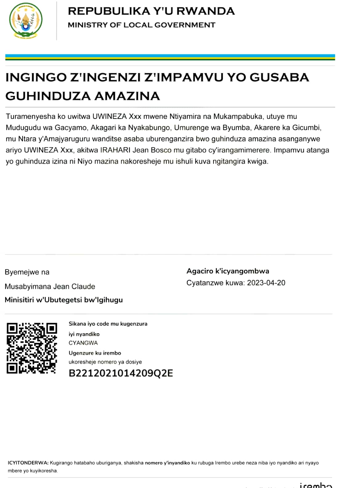 INGINGO Z’INGENZI ZA UWINEZA Z’IMPAMVU YO GUSABA GUHINDUZA AMAZINA