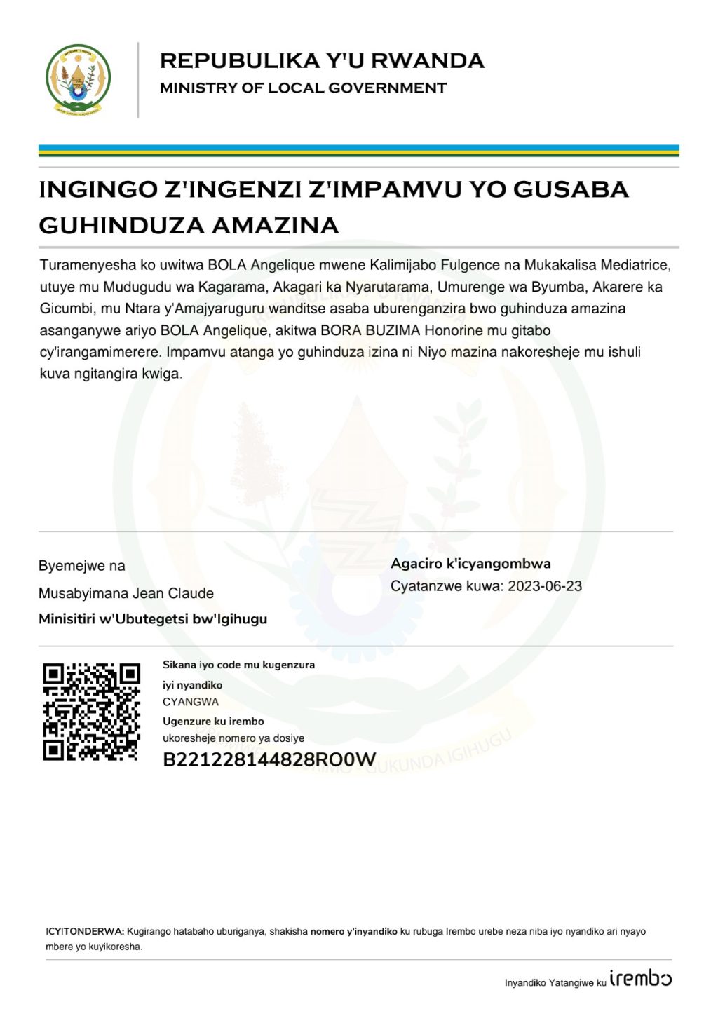 CHANGE NAME CERTIFICATE