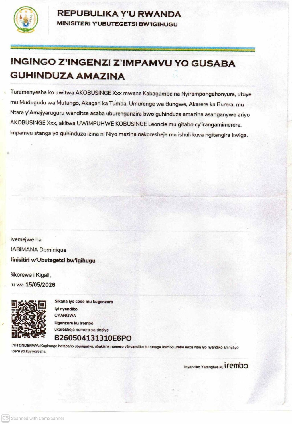 ITANGAZO UWIMPUHWE